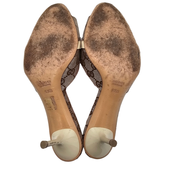 Gucci GG Logo Monogram Canvas Horsebit Mule Heel Size 9.5 Beige Brown Silver - Picture 8 of 9